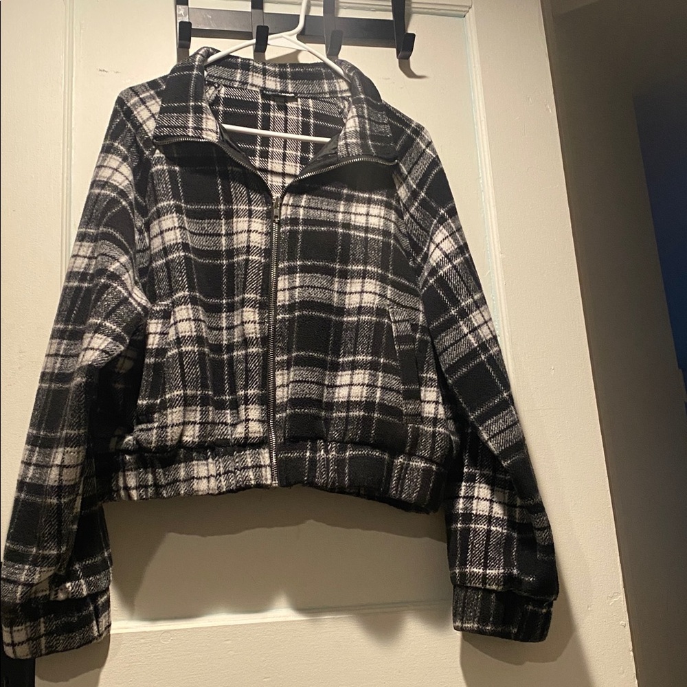 Fashion Nova Black and White Plaid Bomber Jacket